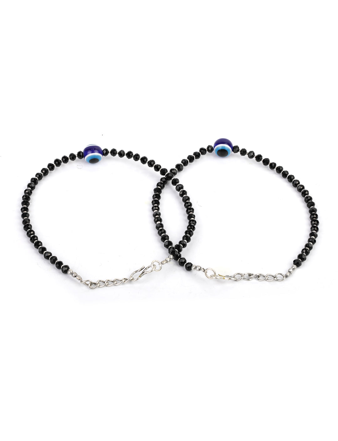 Priyaasi Women Black Beads Silver Plated Traditional Anklets - Distacart