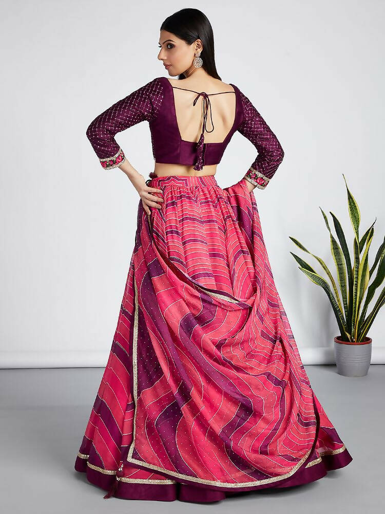 House of Panchhi Rose Organza Siroski Stone Work Leheriya Print Lehenga Choli & Dupatta - Distacart