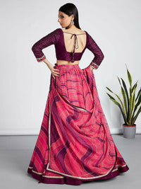 Thumbnail for House of Panchhi Rose Organza Siroski Stone Work Leheriya Print Lehenga Choli & Dupatta - Distacart