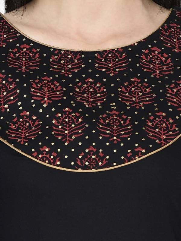Aniyah Rayon Black Color Block Print Straight Kurta (AN-190K)