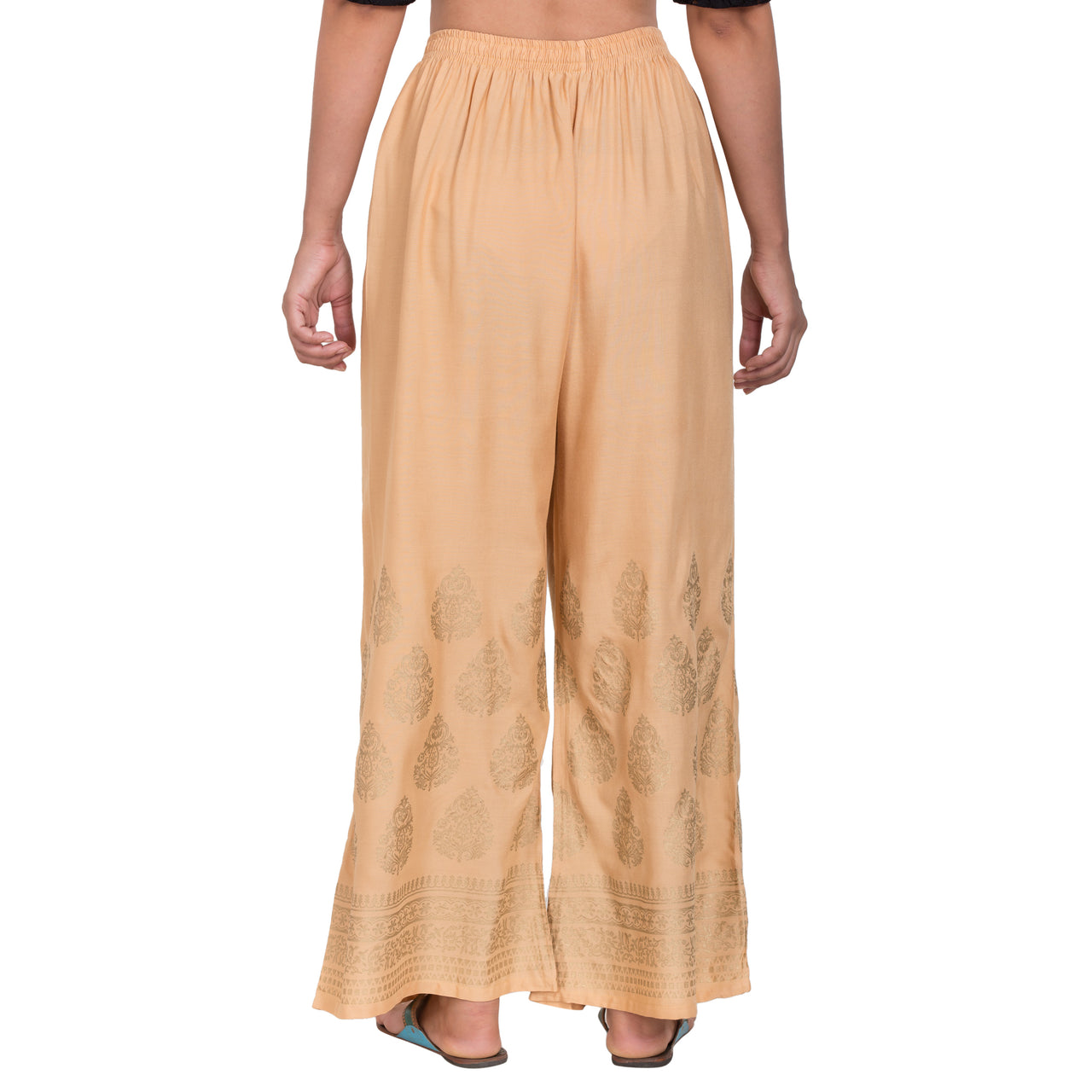 PAVONINE Beige Color Golden Printed Rayon Fabric Sharara For Women - Distacart