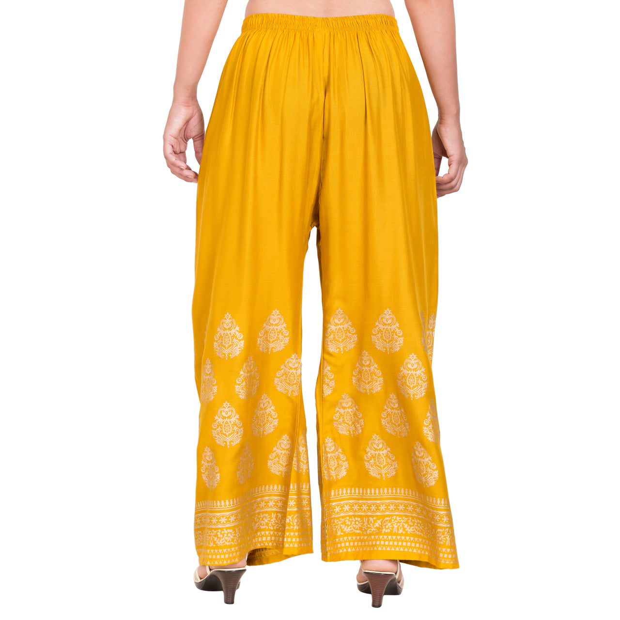 PAVONINE Mustard Color Golden Printed Rayon Fabric Sharara For Women - Distacart