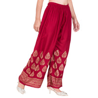 Thumbnail for PAVONINE Maroon Color Golden Printed Rayon Fabric Sharara For Women - Distacart