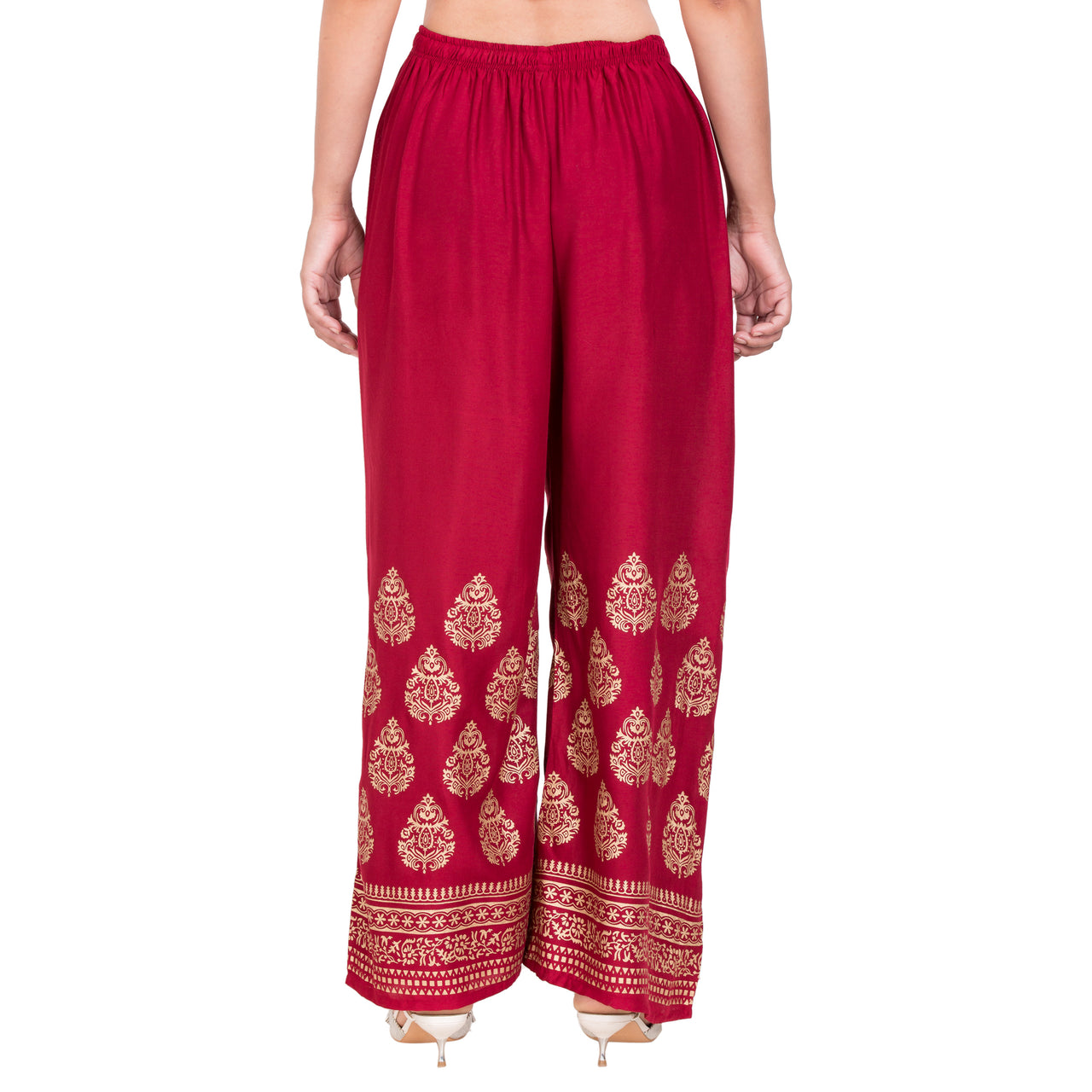 PAVONINE Maroon Color Golden Printed Rayon Fabric Sharara For Women - Distacart