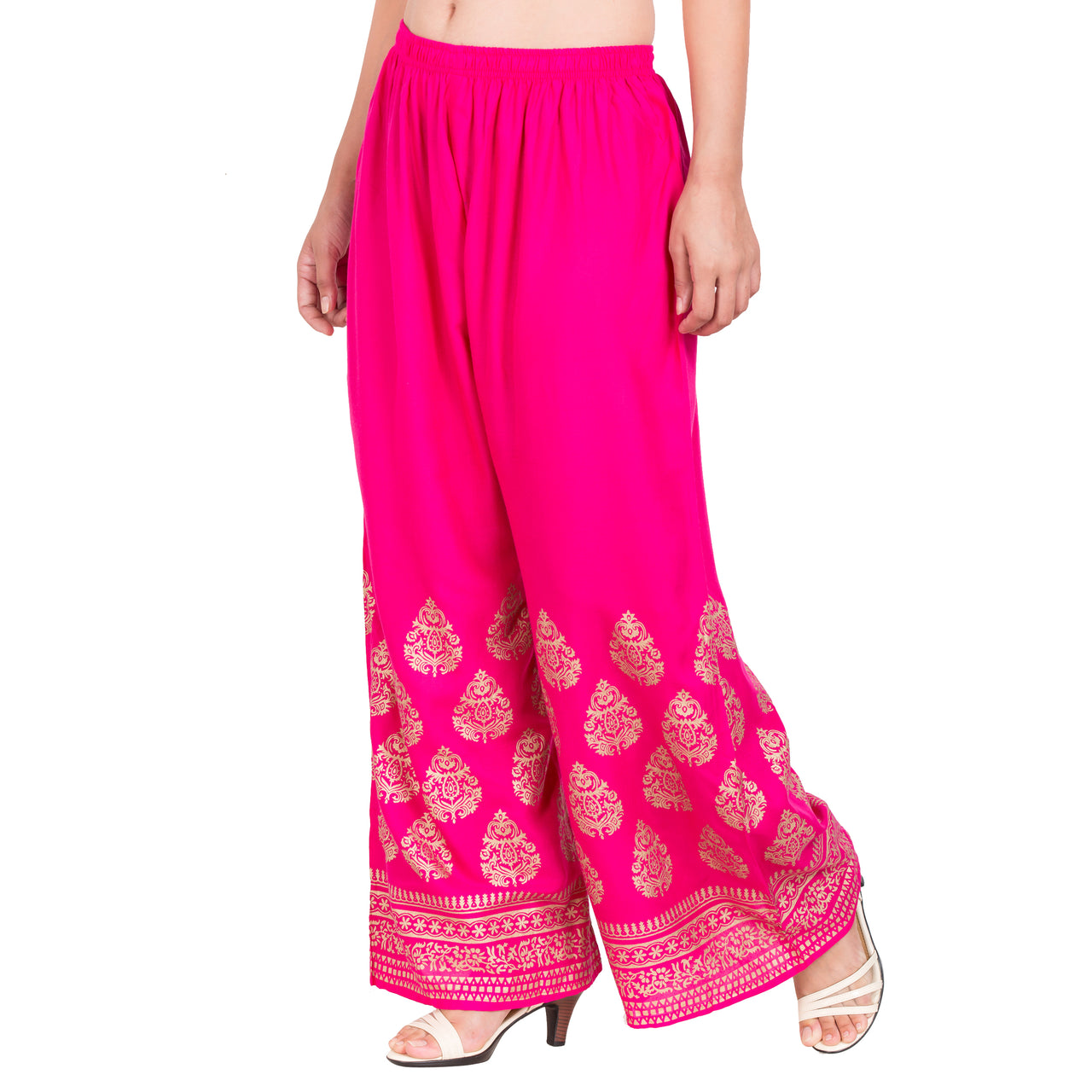 PAVONINE Rani Color Golden Printed Rayon Fabric Sharara For Women - Distacart