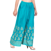 Thumbnail for PAVONINE Rama Green Color Golden Printed Rayon Fabric Sharara For Women - Distacart