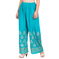 Thumbnail for PAVONINE Rama Green Color Golden Printed Rayon Fabric Sharara For Women - Distacart
