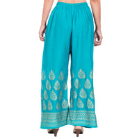 Thumbnail for PAVONINE Rama Green Color Golden Printed Rayon Fabric Sharara For Women - Distacart