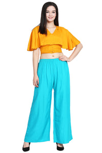 Thumbnail for PAVONINE Rama Green Color Rayon Fabric Half Flared Sharara For Women - Distacart