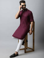Thumbnail for Even Apparels Maroon Color Pure Cotton Solid Men's Kurta With Shirt Collar (MMS755) - Distacart