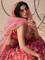 Thumbnail for Myra Gajeri Red Organza Printed Lehenga - Distacart