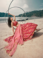 Thumbnail for Myra Gajeri Red Organza Printed Lehenga - Distacart
