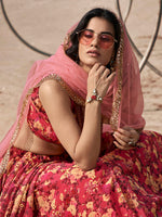 Thumbnail for Myra Gajeri Red Organza Printed Lehenga - Distacart