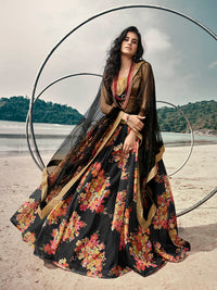 Thumbnail for Myra Black Organza Printed Lehenga - Distacart