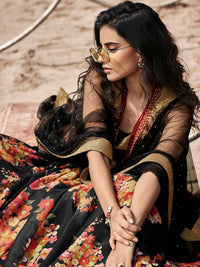 Thumbnail for Myra Black Organza Printed Lehenga - Distacart