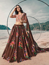 Thumbnail for Myra Pink Organza Printed & Embroidered Lehenga - Distacart