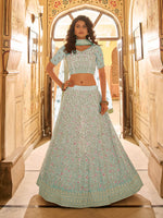 Thumbnail for Myra Sky Blue Crepe Embroidered Lehenga Choli