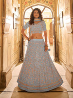 Thumbnail for Myra Blue Crepe Embroidered Lehenga Choli