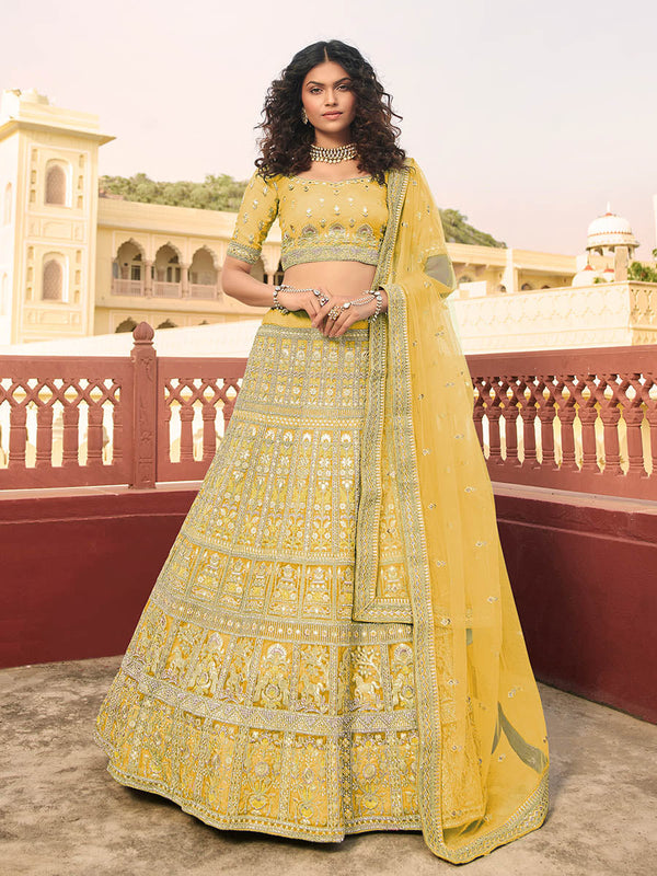 Myra Yellow Organza Embroidered Lehenga Choli