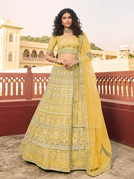 Myra Yellow Organza Embroidered Lehenga Choli