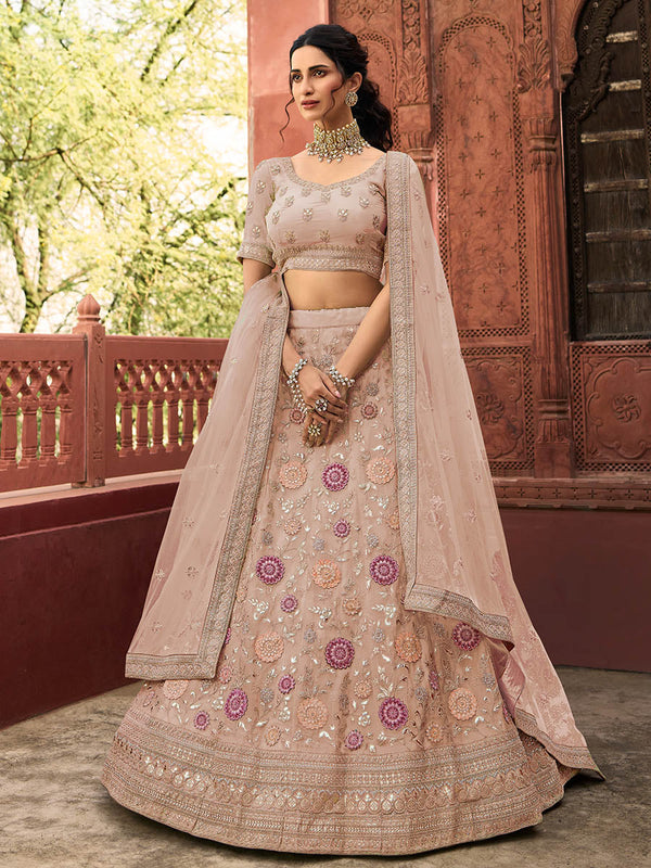 Myra Wedding Wear Mauve Organza Embroidered Lehenga Choli