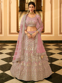 Thumbnail for Myra Mauve Organza Embroidered Lehenga Choli - Distacart