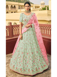 Thumbnail for Myra Green Organza Embroidered Lehenga Choli - Distacart