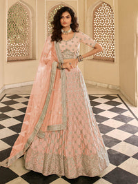 Thumbnail for Myra Peach Organza Embroidered Lehenga Choli - Distacart