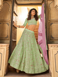 Thumbnail for Myra Pista Organza Embroidered Lehenga Choli - Distacart