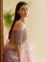 Thumbnail for Myra Mauve Georgette Embroidered Lehenga - Distacart