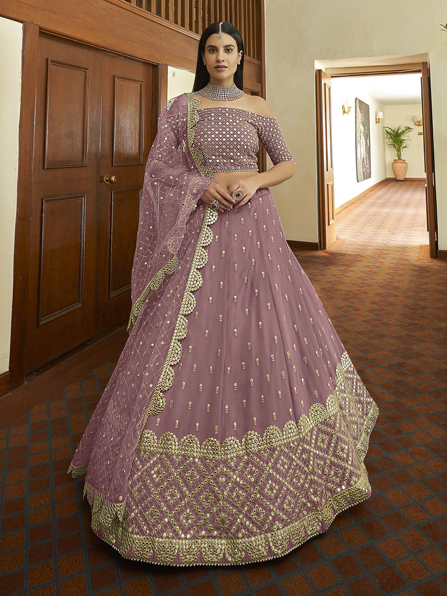 Myra Mauve Georgette Embroidered Lehenga - Distacart