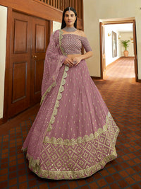 Thumbnail for Myra Mauve Georgette Embroidered Lehenga - Distacart