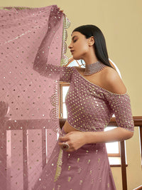 Thumbnail for Myra Mauve Georgette Embroidered Lehenga - Distacart