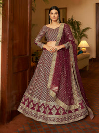 Thumbnail for Myra Maroon Crepe Embroidered Lehenga - Distacart