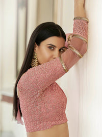Thumbnail for Myra Peach Soft Net Embroidered Lehenga - Distacart