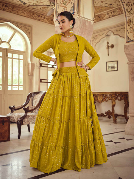 Myra Mustard Yellow georgette Designer Suit - Distacart