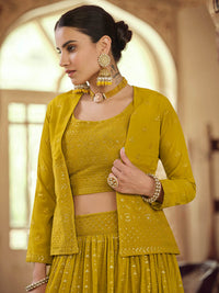 Thumbnail for Myra Mustard Yellow georgette Designer Suit - Distacart