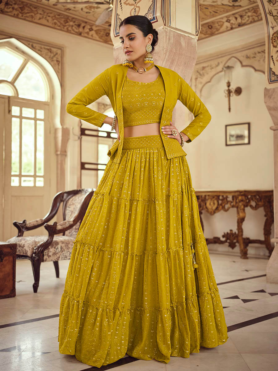 Myra Mustard Yellow georgette Designer Suit - Distacart