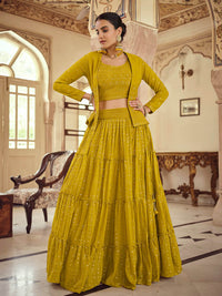 Thumbnail for Myra Mustard Yellow georgette Designer Suit - Distacart