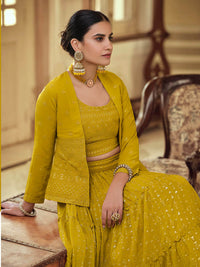 Thumbnail for Myra Mustard Yellow georgette Designer Suit - Distacart