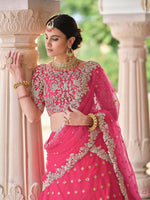Thumbnail for Myra Pink Net Embroidered Lehenga - Distacart