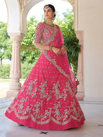 Thumbnail for Myra Pink Net Embroidered Lehenga - Distacart