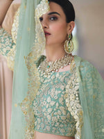 Thumbnail for Myra Pista Net Embroidered Lehenga - Distacart
