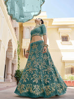 Thumbnail for Myra Green Net Embroidered Lehenga - Distacart