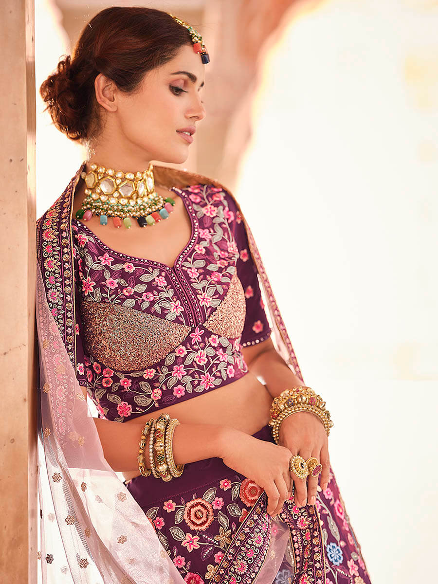Myra Violet Designer Hand work Lehenga - Distacart