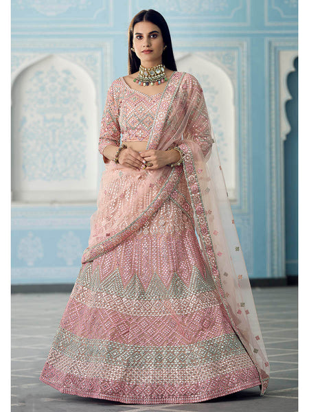 Myra Beautiful Peach Organza Embroidered Lehenga