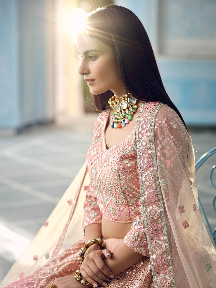 Myra Beautiful Peach Organza Embroidered Lehenga