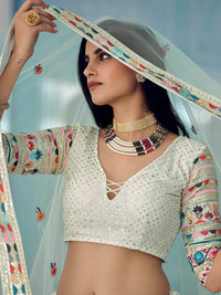 Thumbnail for Myra White Gorgette Embroidered Lehenga - Distacart