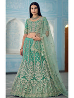 Thumbnail for Myra Turquiose Organza Embroidered Lehenga - Distacart