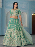 Thumbnail for Myra Turquoise Organza Embroidered Lehenga